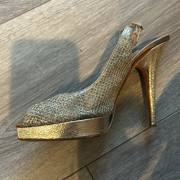 Jimmy Choo Glittering Gold Peep-Toe Heels 37 - Picture 7 of 11